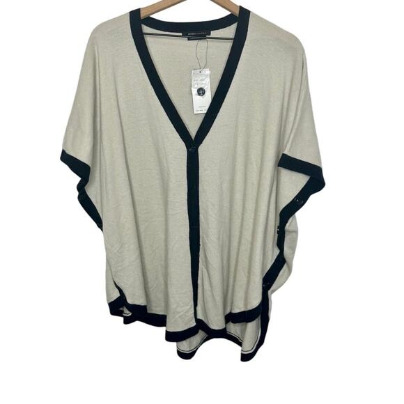 NWT BCBGMAXAZRIA Women's Small Med Cape Poncho Cardigan Wool Angora Cream Black - Picture 1 of 14
